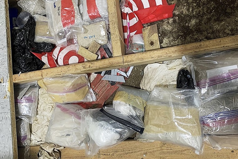 In this photo provided by the New York City Police Department, narcotics, including fentanyl, and drug paraphernalia lie stored in the floor of a day care center on Sept. 21, 2023, in New York.