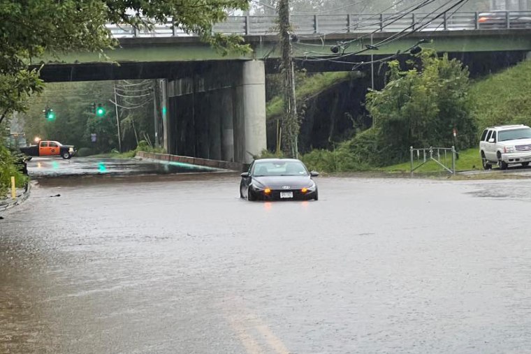 Flooding on a roadway in Clarkstown, N.Y., on Sept. 29, 2023.