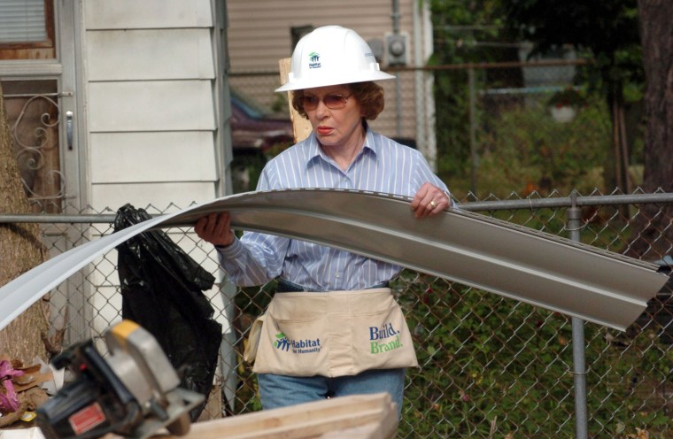 Rosalynn Carter during Habitat for Humanity - 2005 Jimmy Carter Work Project - Day 2 at Benton Harbor in Benton Harbor, Michigan, United States. ***Exclusive*** (Photo by R. Diamond/WireImage)

Habitat for Humanity - 2005 Jimmy Carter Work Project - Day 2
