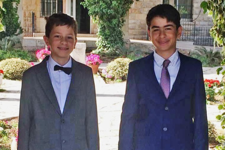 Kinnan Abdalhamid and Hisham Awartani at a Model United Nations event at Friends School in Ramallah in the West Bank.
