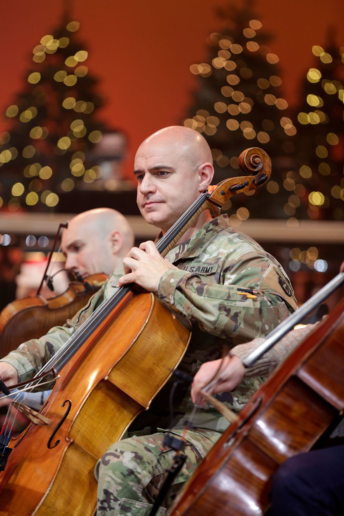 MSG Benjamin Wensel performs during the dress rehearsal of the US Army Band 2023 American Holiday Festival at the Daughters of the American Revolution National Headquarters in Washington, DC, on Thursday, November 30, 2023.