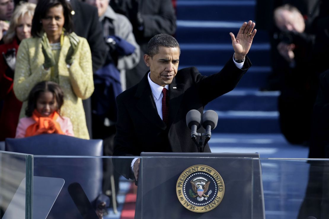 WASHINGTON - JANUARY 20: U.S President Barack Obama waves after his inaugural address during his inauguration as the 44th President of the United States of America on the West Front of the Capitol January 20, 2009 in Washington, DC. Obama becomes the first African-American to be elected to the office of President in the history of the United States. (Photo by Alex Wong/Getty Images)