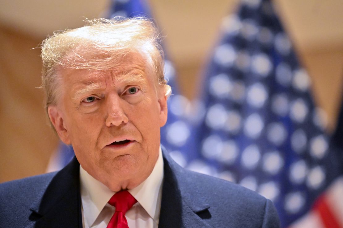 Former President Donald Trump speaks at a press conference at 40 Wall Street on January 17, 2024 in New York City.