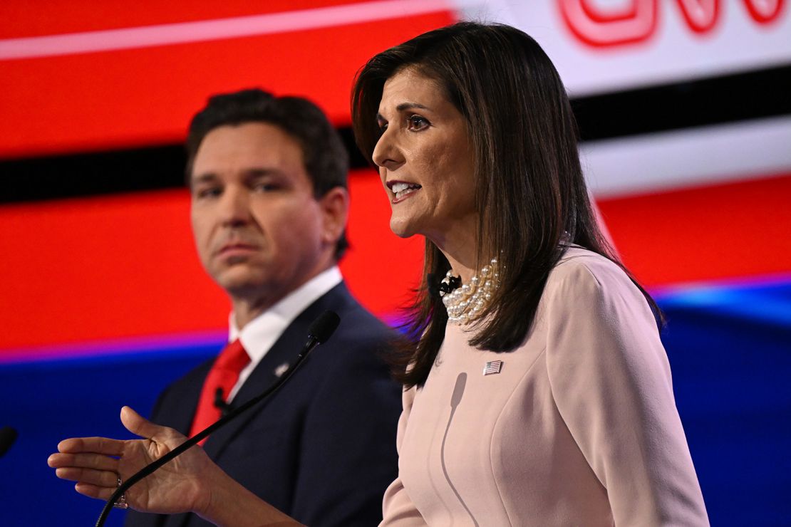 Nikki Haley answers a question during the debate.