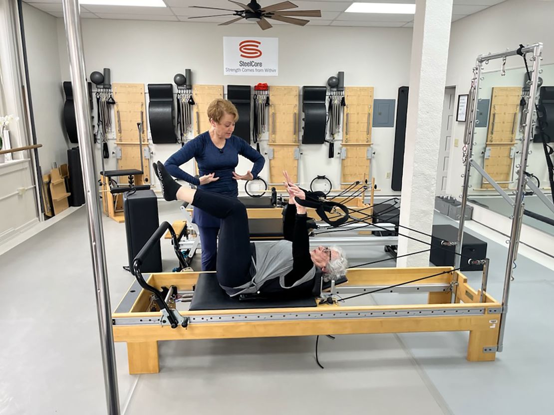 94-year-old Pat Levin does Pilates in Bethlehem, Pennsylvania.