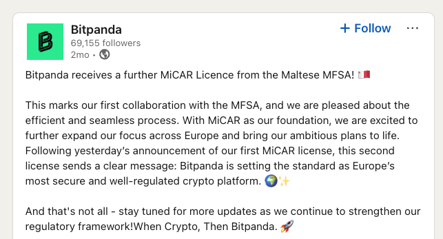 Europe, Austria, Germany, Malta, Bitpanda, MiCA