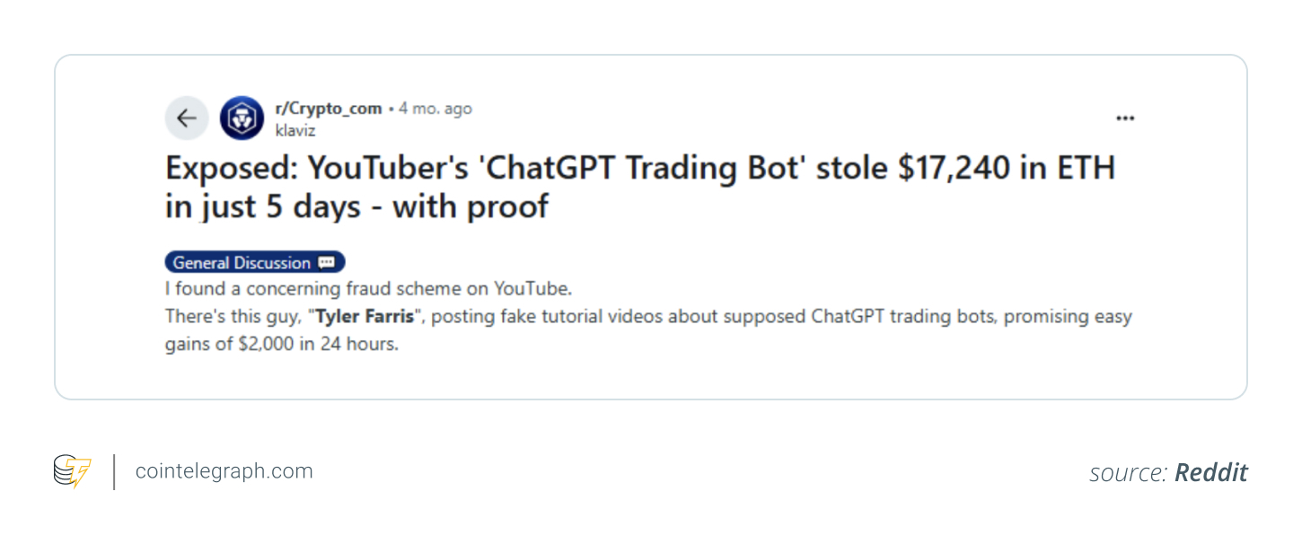 YouTuber's 'ChatGPT Trading Bot' scam