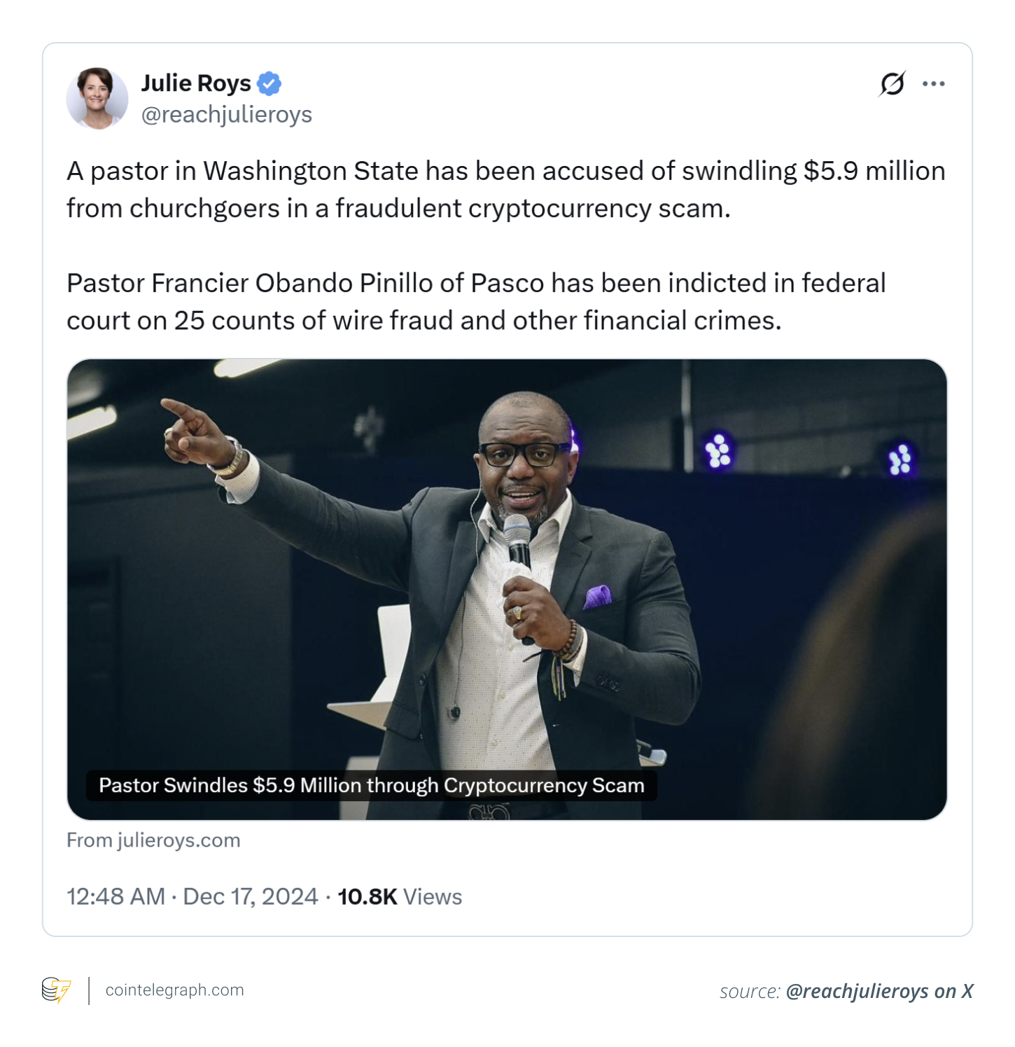 Pastor Francier Obando Pinillo defrauded churchgoers Pastor Francier Obando Pinillo defrauded churchgoers