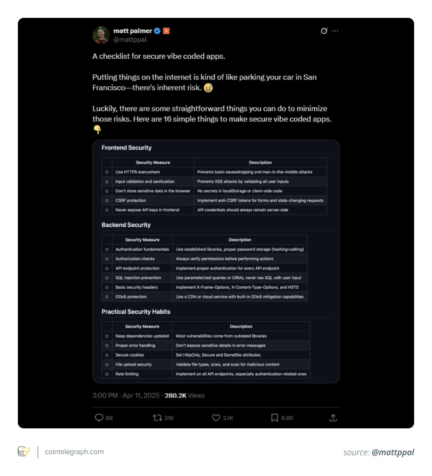 A checklist for secure vibe coded apps