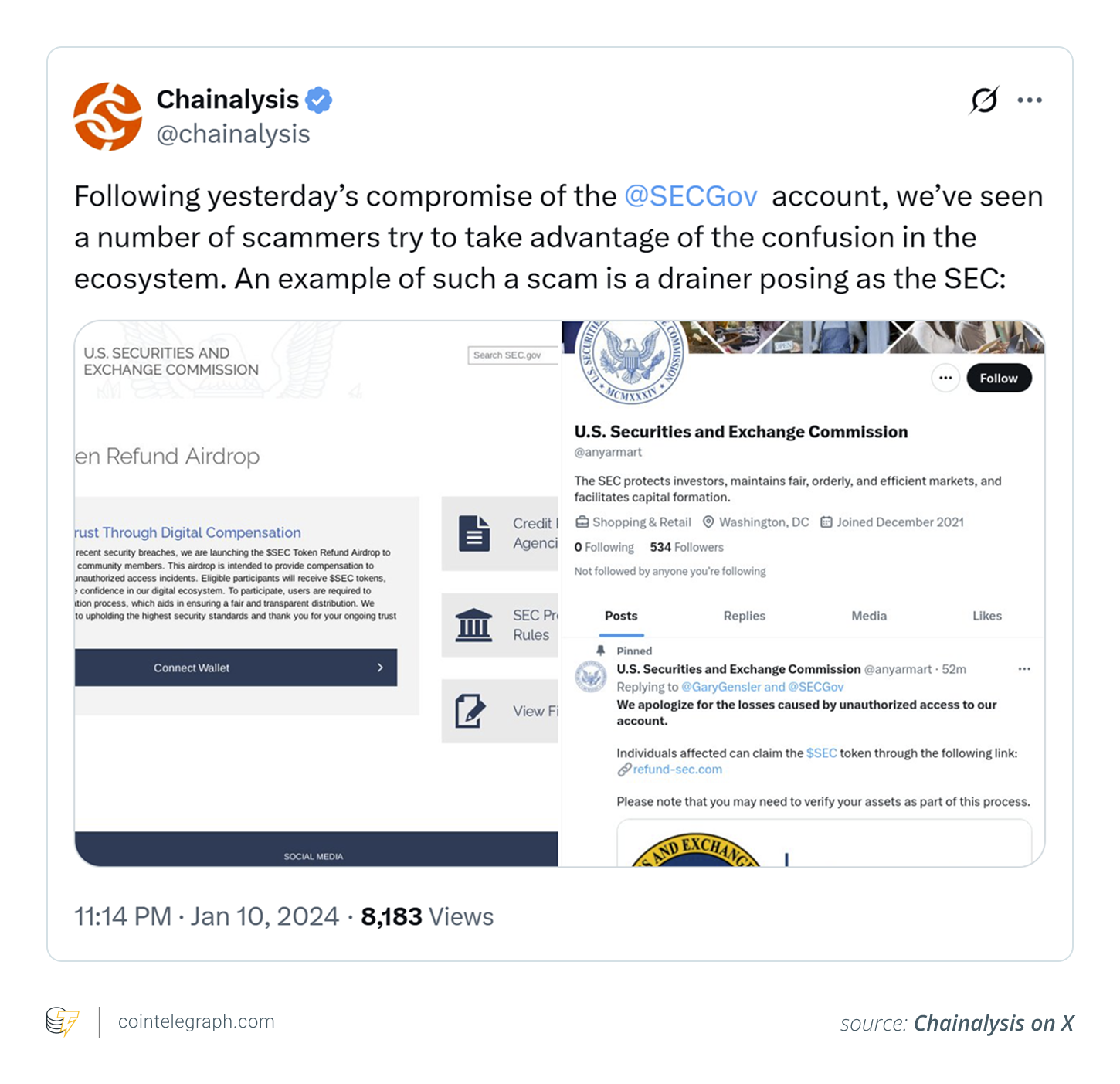 Chainalysis's crypto drainer alert