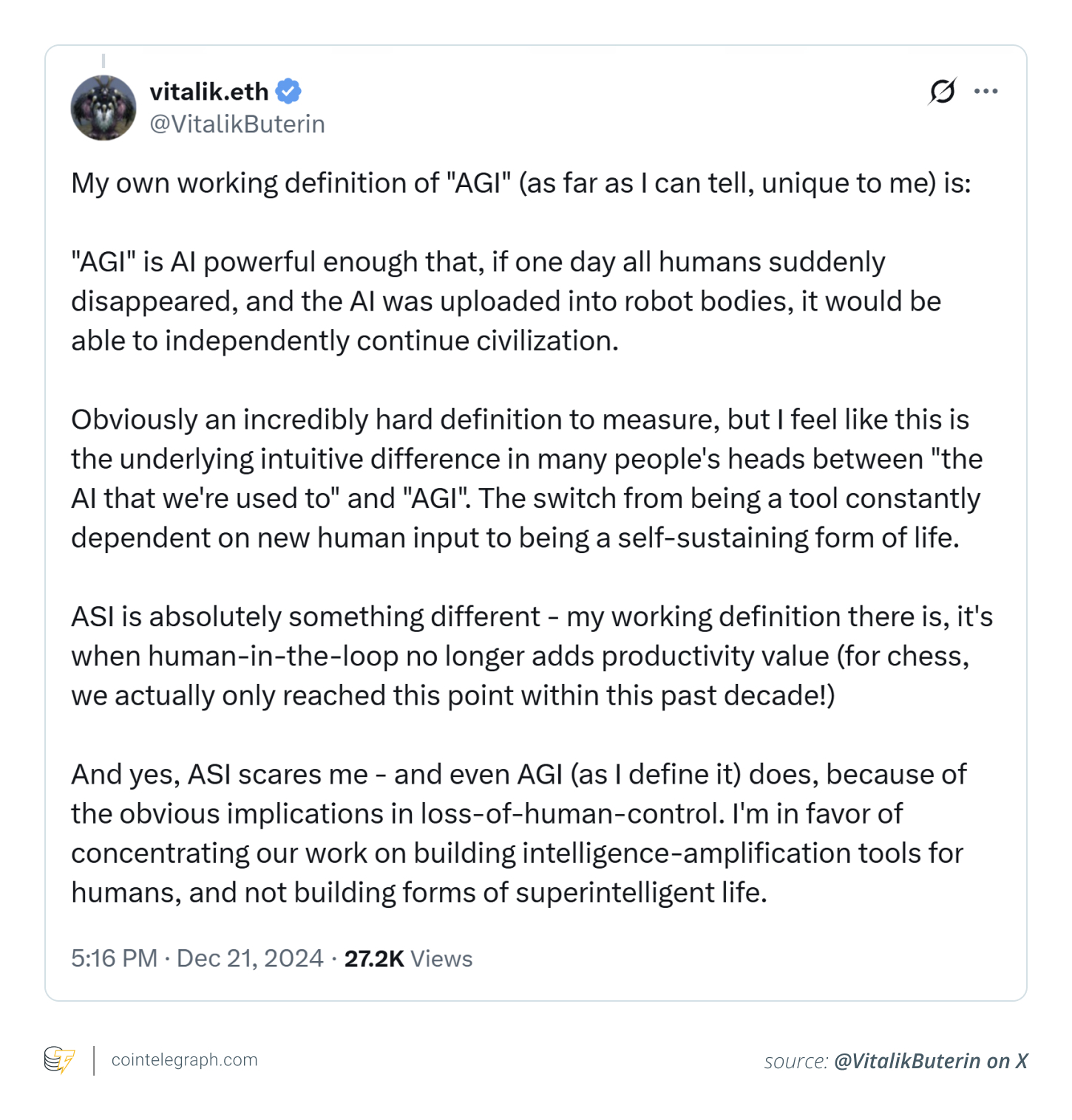 Vitalik Buterin's definition of AGI